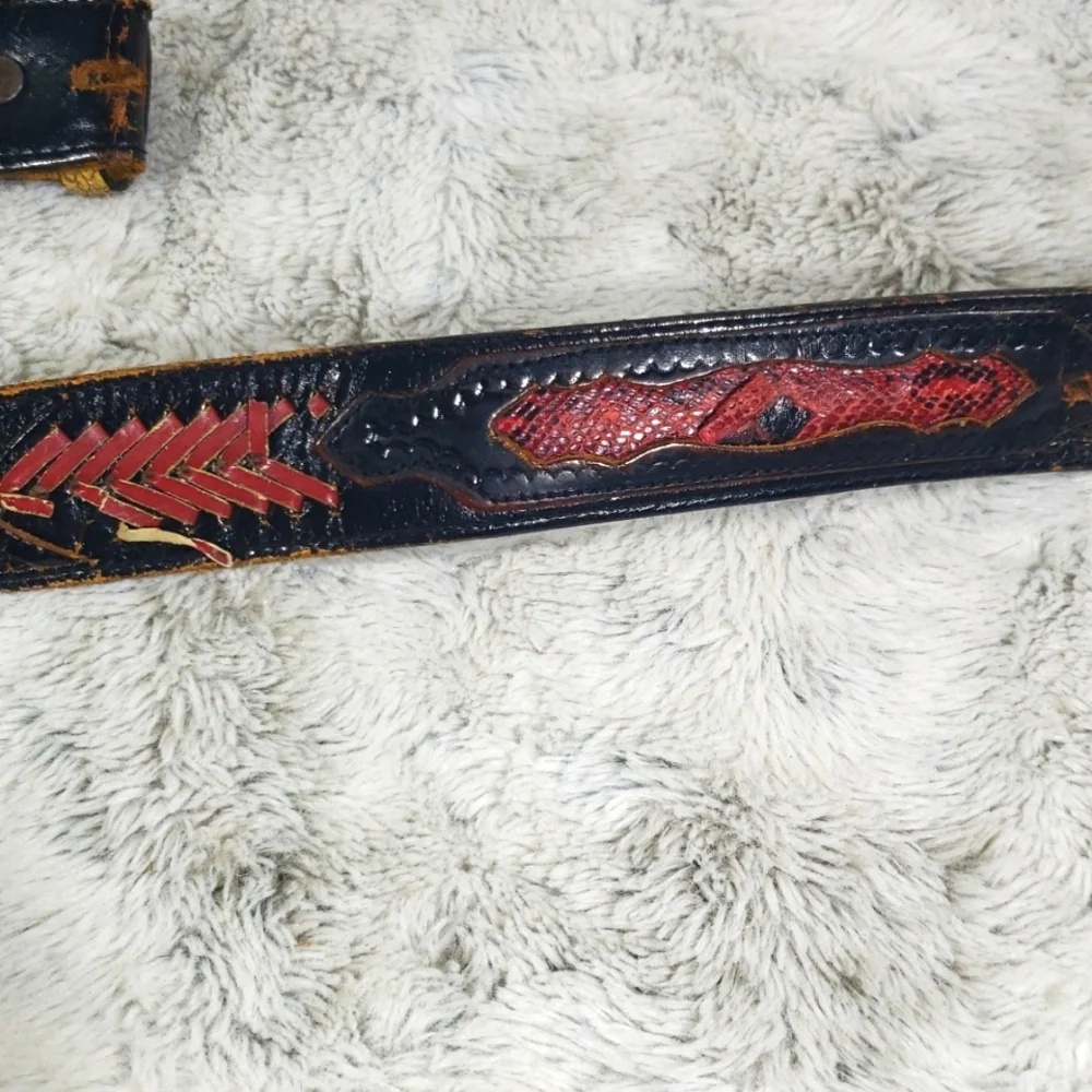Antique Stephen Handmade Leather, Western Cowboy Black & Brown Men Belt B 508 40 - Picture 8 of 13